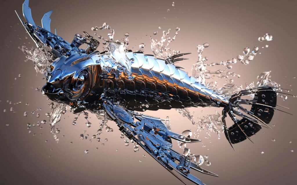 Stunning Metallic Flying Fish Wallpaper Over Ocean Waves