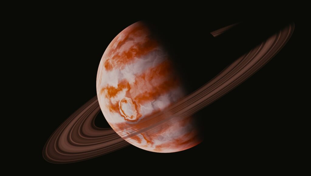 Vibrant Ringed Planet Wallpaper: Swirling Textures in Space