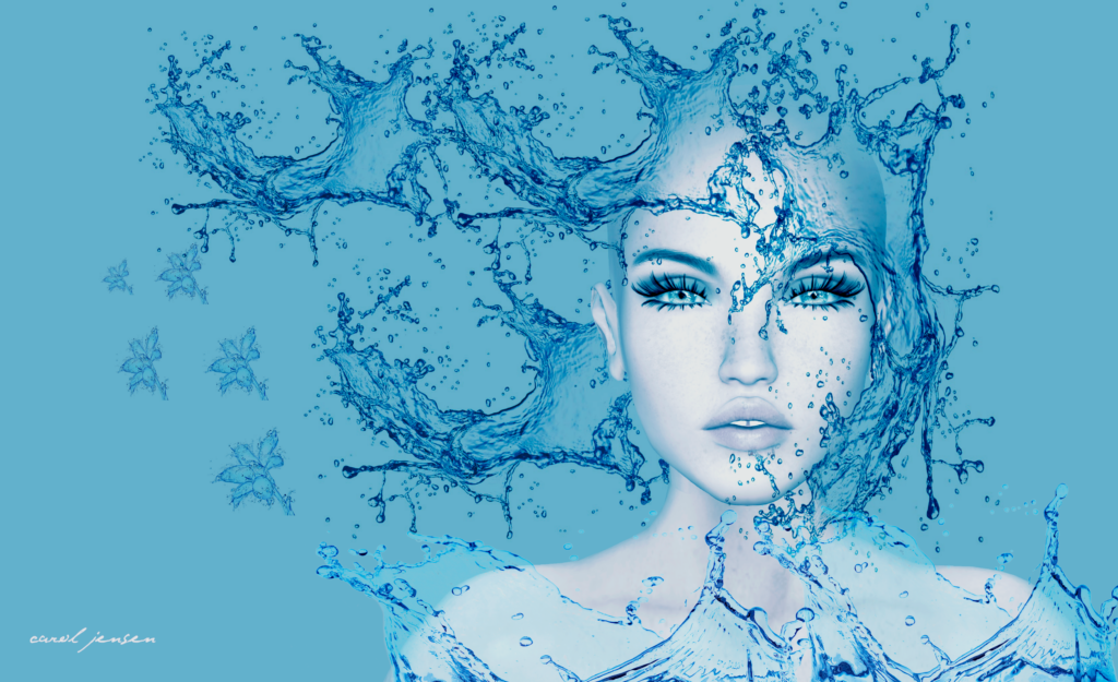 Surreal Digital Art: Girl's Face Emerging from Mesmerizing Water Wallpaper