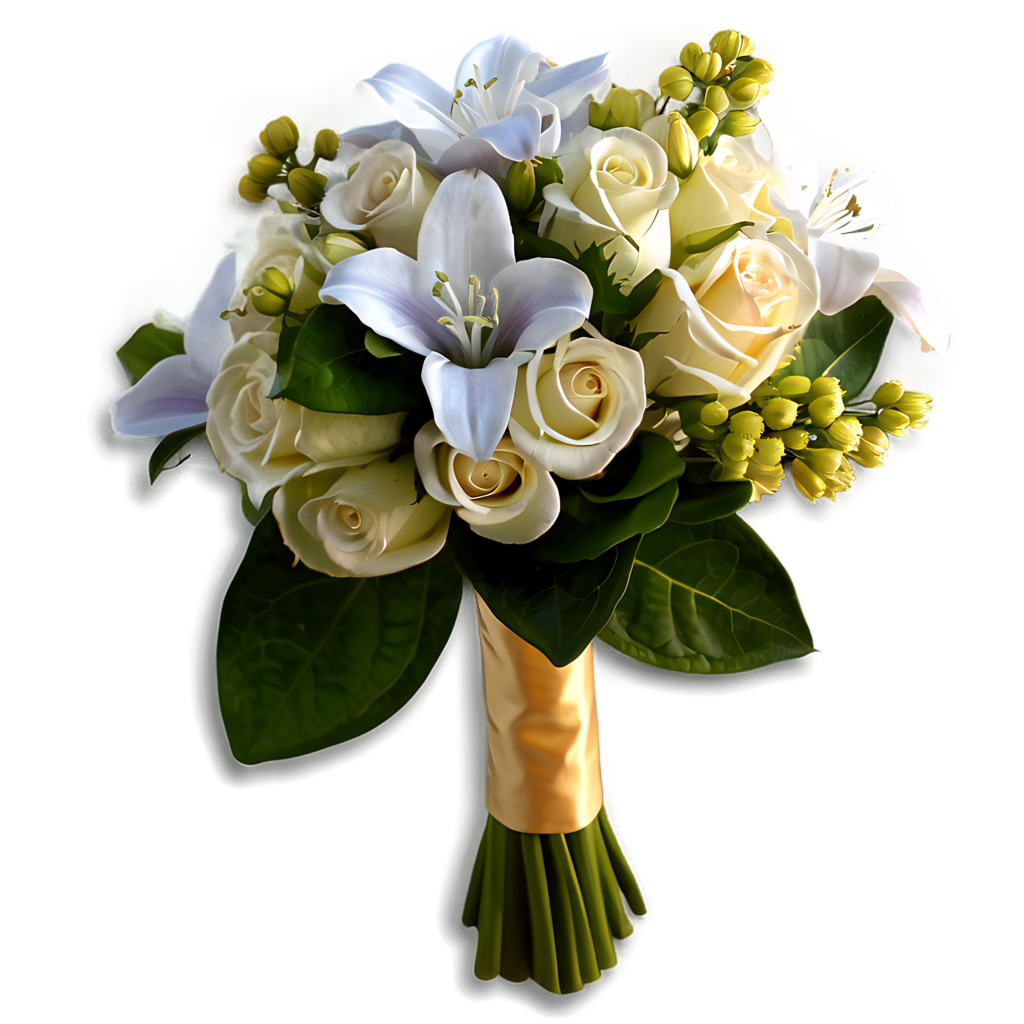 Stunning Wedding Bouquet Wallpaper: White Roses & Lilies with Green