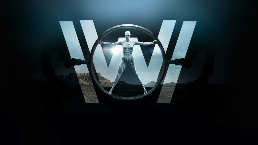 Futuristic Wallpaper: Iconic Westworld Human Sculpture & Tech Blend
