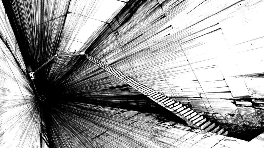 White Abstract Staircase Wallpaper: Surreal Depth & Perspective Design