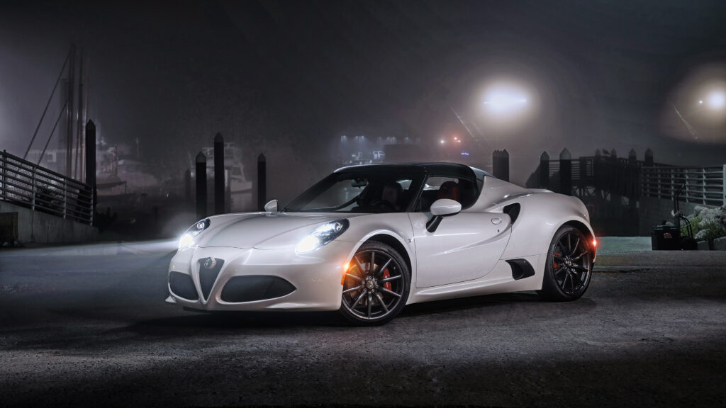 Stunning White Alfa Romeo 4C Spider: Sleek Side View Wallpaper