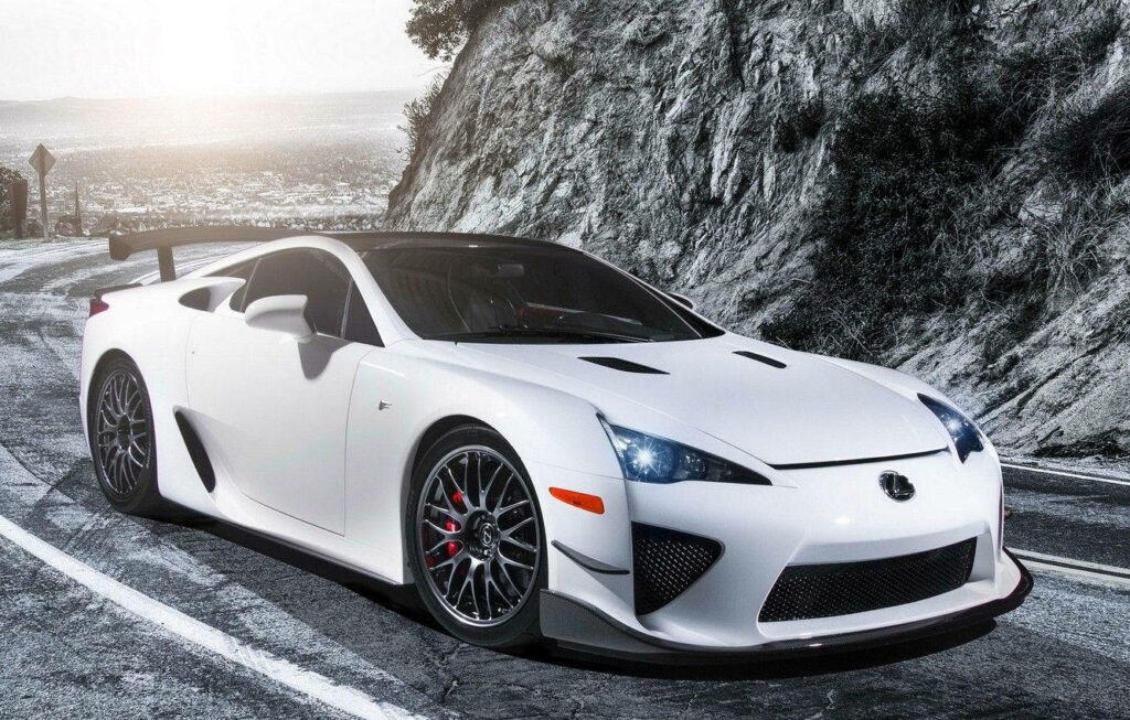 Sleek White Lexus LFA Wallpaper: Scenic Mountain Drive Background