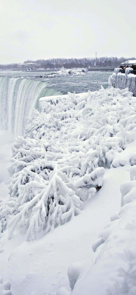 Stunning Winter Niagara Falls: Icy Trees & Serene Wallpaper Background
