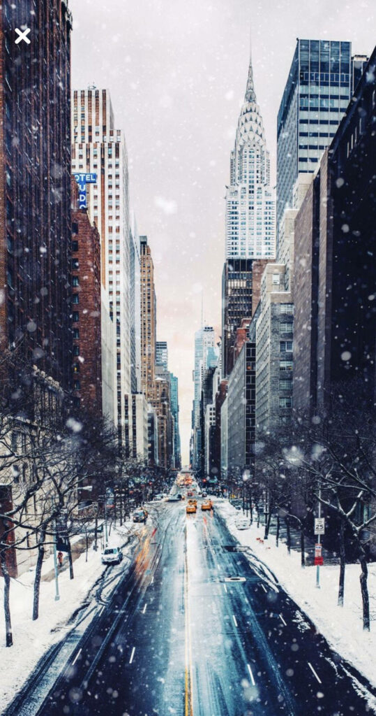Serene Winter Times Square: Snowy Skyscrapers & Iconic Architecture Wallpaper