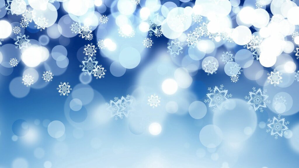 Serene Winter Wallpaper: Snowflakes & Bokeh in Blue Gradients