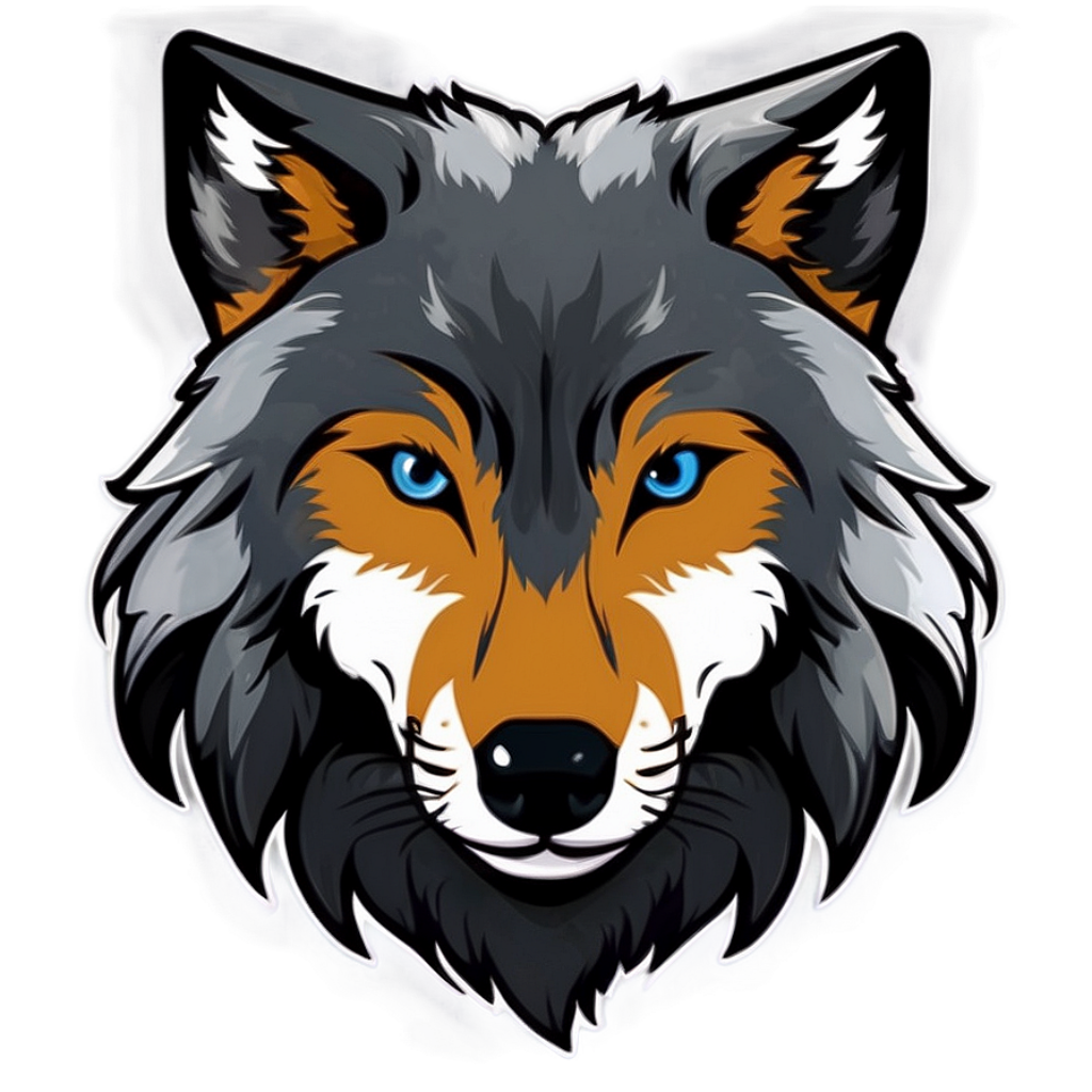 Bold Wolf Head Logo Wallpaper with Intense Blue Eyes and Fur Detail