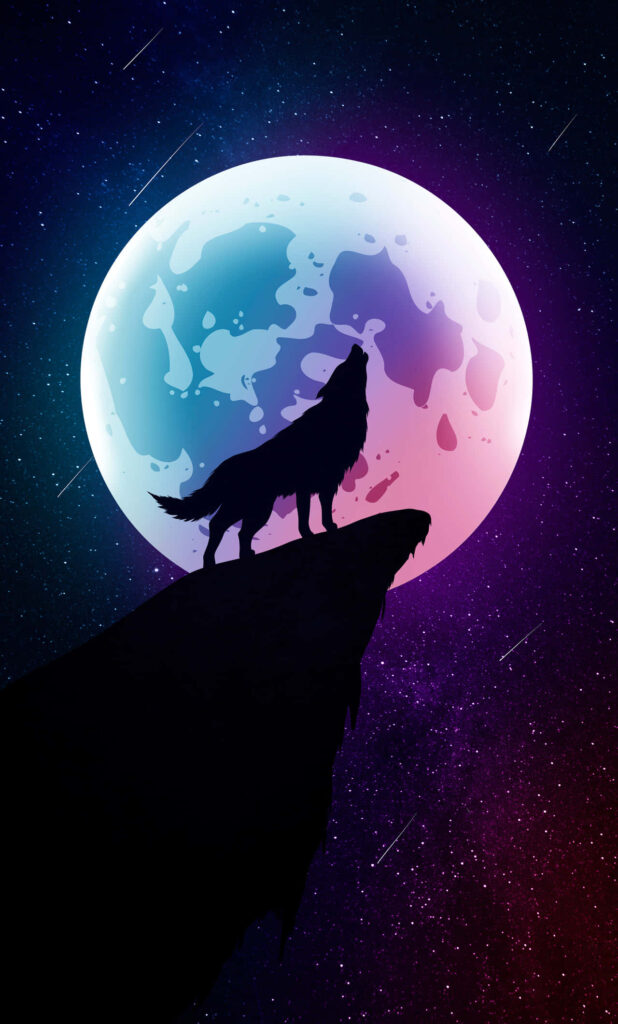 Stunning Wolf Howling at Full Moon - Cosmic Starry Sky Wallpaper