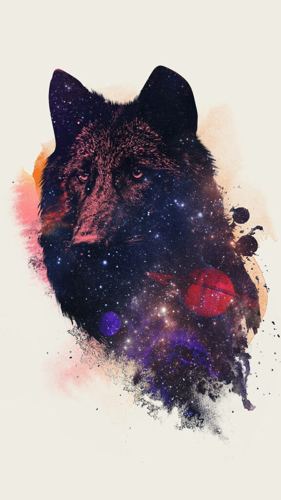 Vibrant Galaxy Wolf Silhouette Wallpaper | Ethereal Cosmic Background