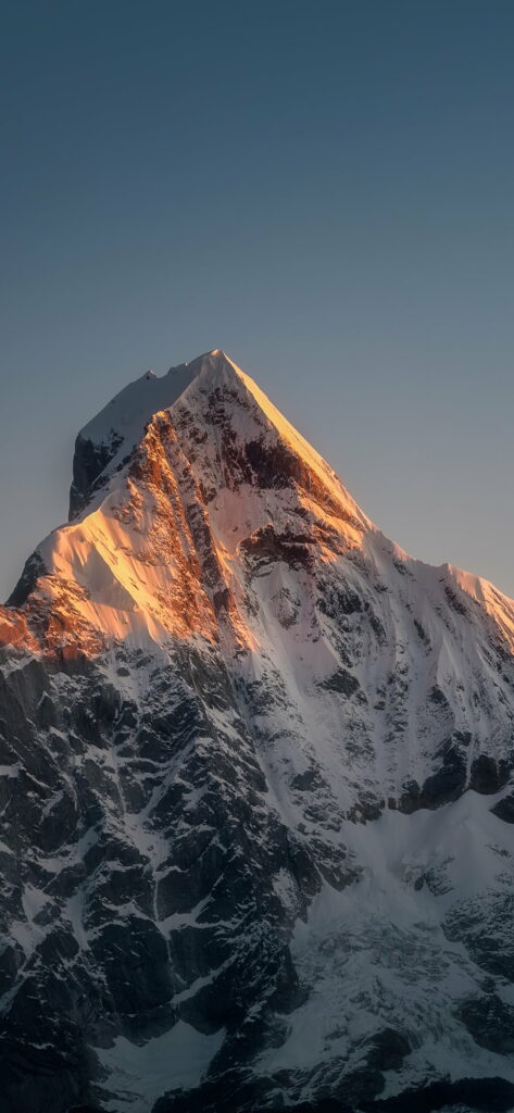 Xiaomi Mi 11 wallpaper snow-covered mountain sunrise golden light blue shadows high definition