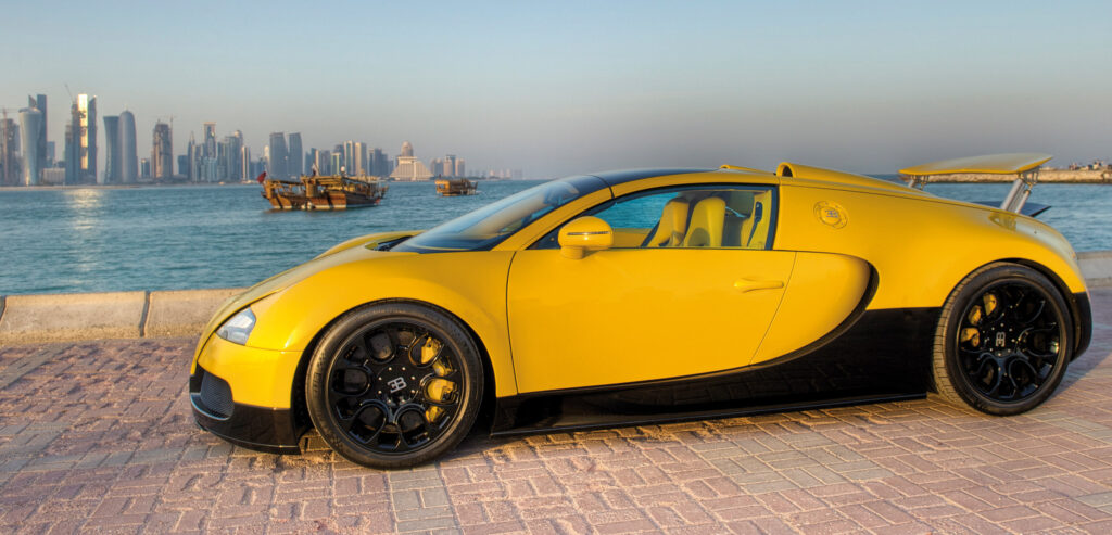 Stunning Yellow Bugatti Veyron at Qatar Waterfront - Luxury Wallpaper