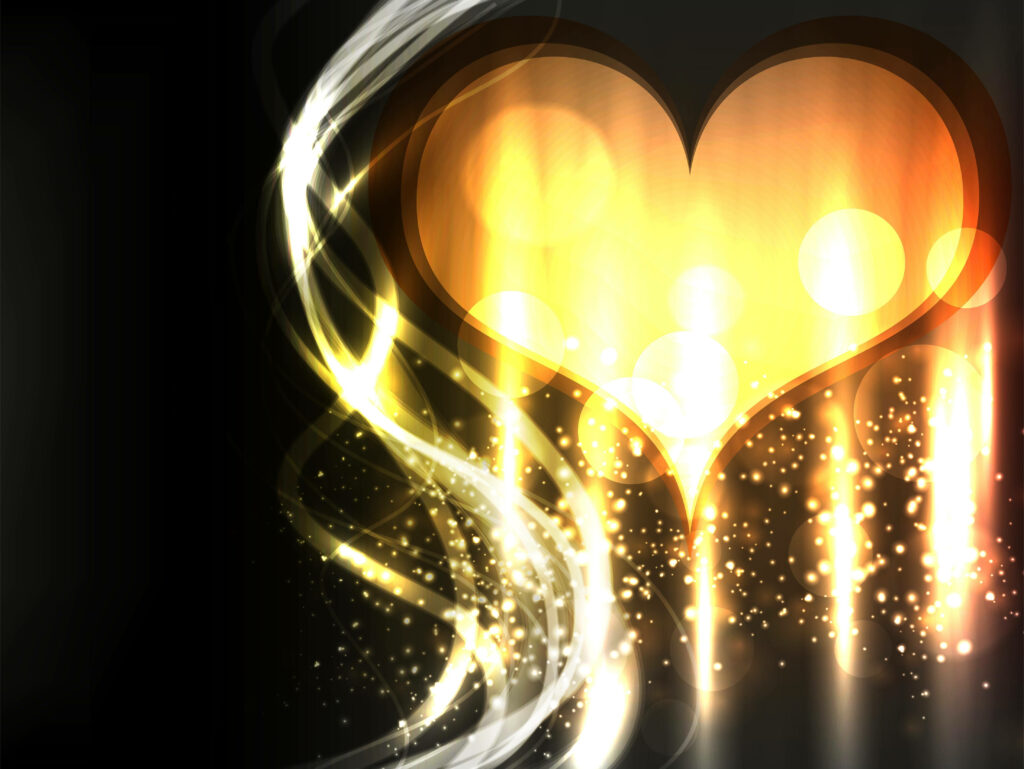 Radiant Yellow Heart Wallpaper with Glowing Light Trails & Sparkles