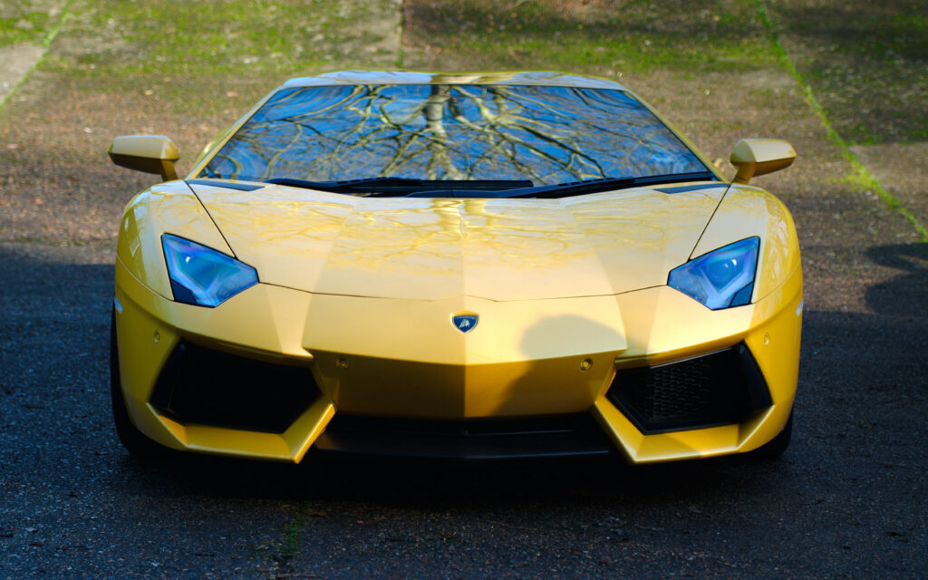 Yellow Lamborghini Aventador LP700-4: Striking Front View Wallpaper