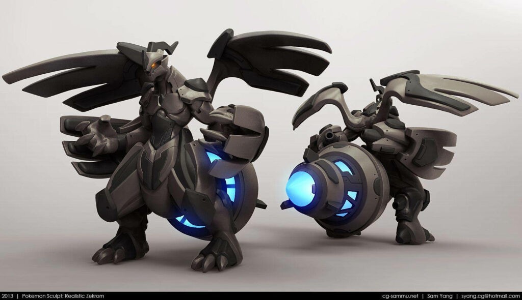 Stunning 3D Zekrom Wallpaper: Futuristic Dragon with Electric Accents