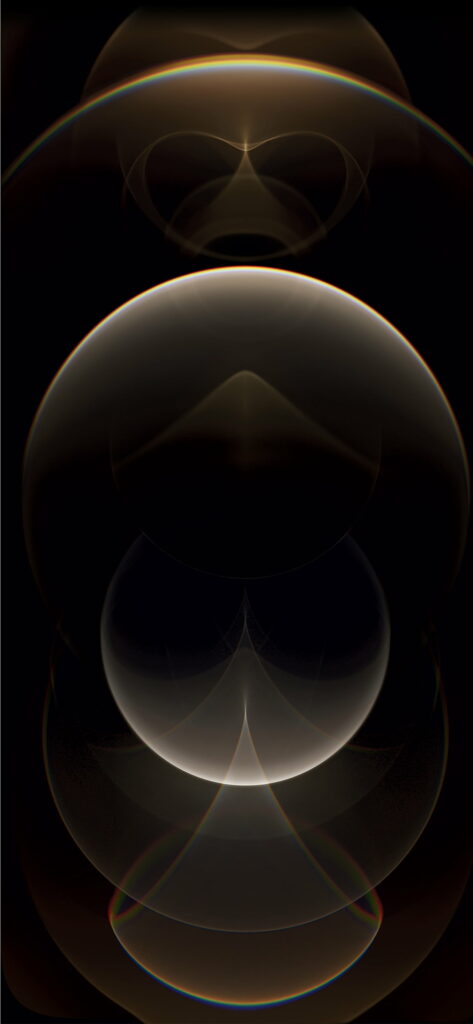 Sleek iPhone 12 Pro digital wallpaper with glowing arcs and light refractions on black background