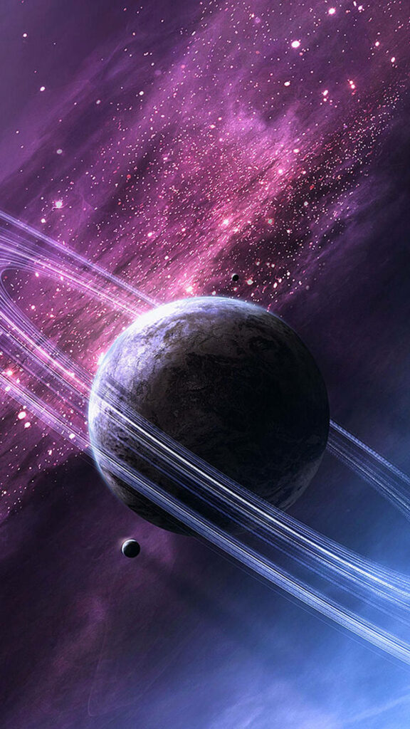 Stunning iPhone Wallpaper: Saturn's Rings & Vibrant Purple Galaxy