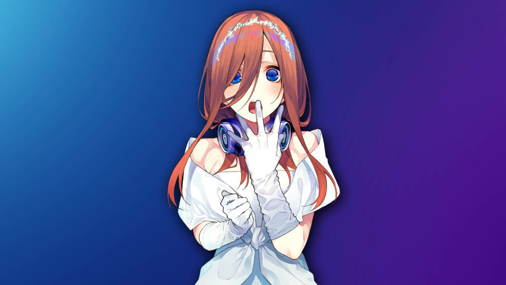 Wedding Shock: Stunned Miku Nakano Wallpaper Captivates with Bridal Charm and Blue Headphone Accents