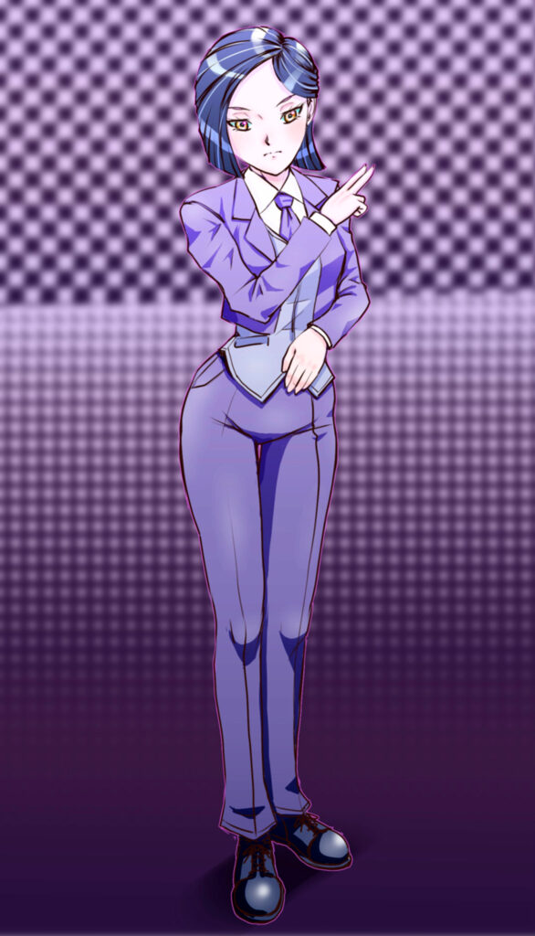Anime Girl in Stylish Purple Costume with Geometric Background Wallpaper