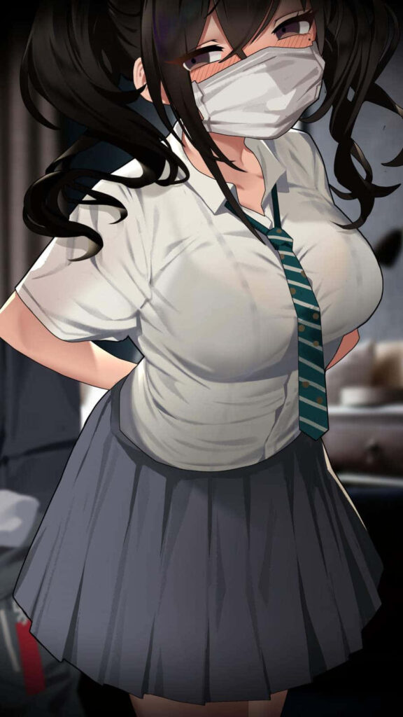 Vibrant Anime Girl Wallpaper: Stylish Uniform & Masked Mystery