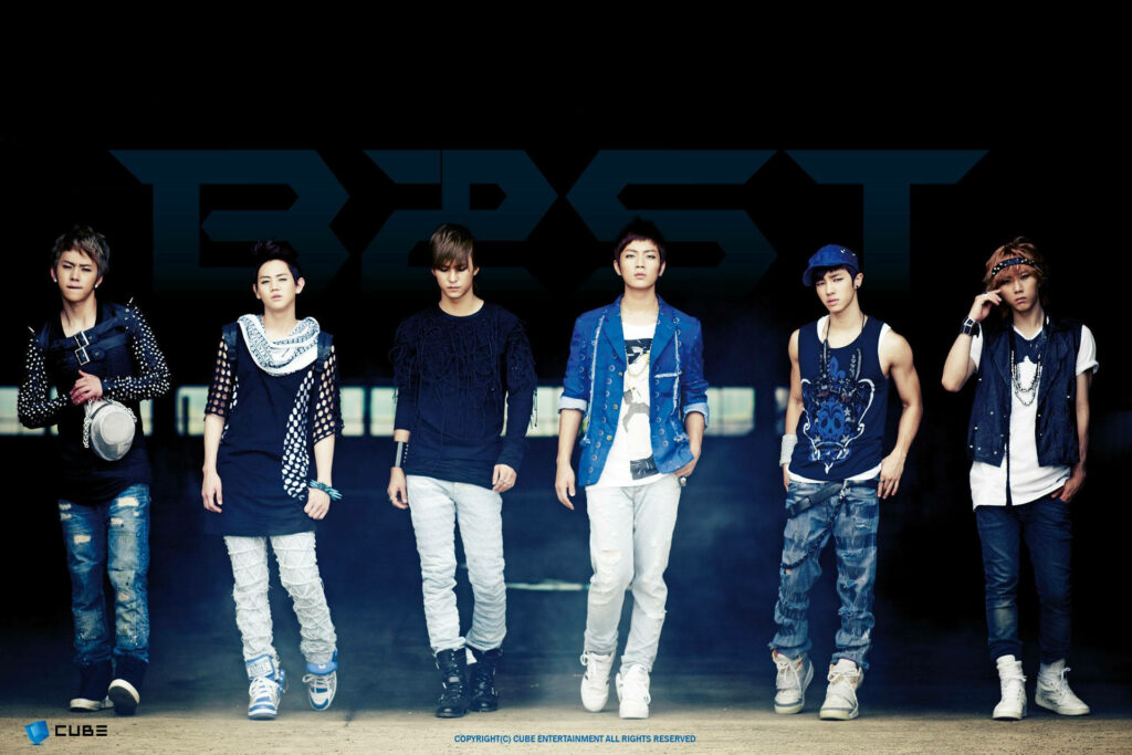 Stylish Group with Bold B2ST Banner Wallpaper - Impactful Visuals