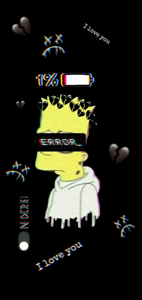 Stylish Bart Simpson Glitch Wallpaper: Dark Background & Colorful Effects