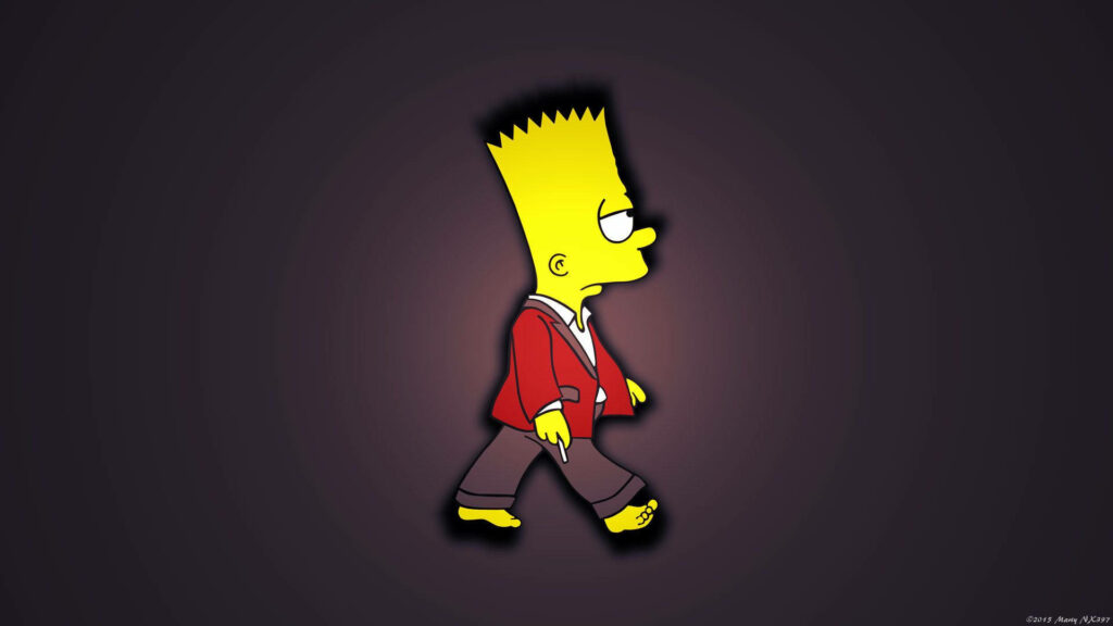 Stylish Bart Simpson Walking Confidently - Dark Gradient Wallpaper