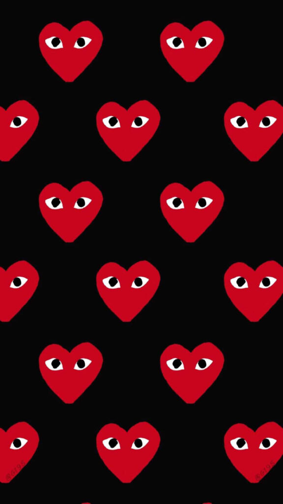 Bold Black Wallpaper: Iconic Comme Des Garçons Red Heart Design