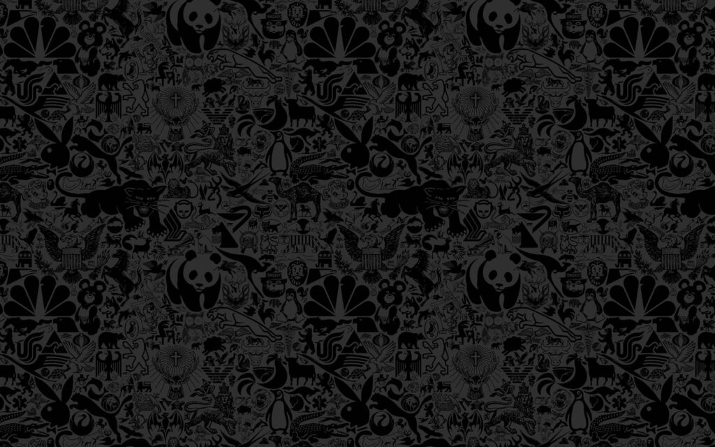 Stylish Black Textured Wallpaper with Animal-Inspired Logo Designs