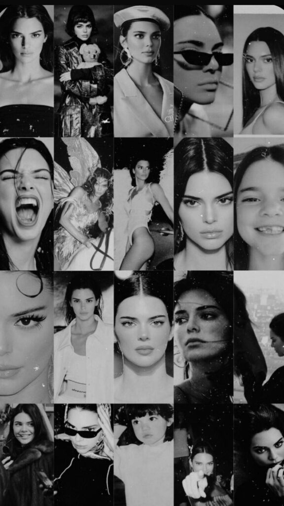 Iconic Kendall Jenner Black-and-White Collage Wallpaper Background