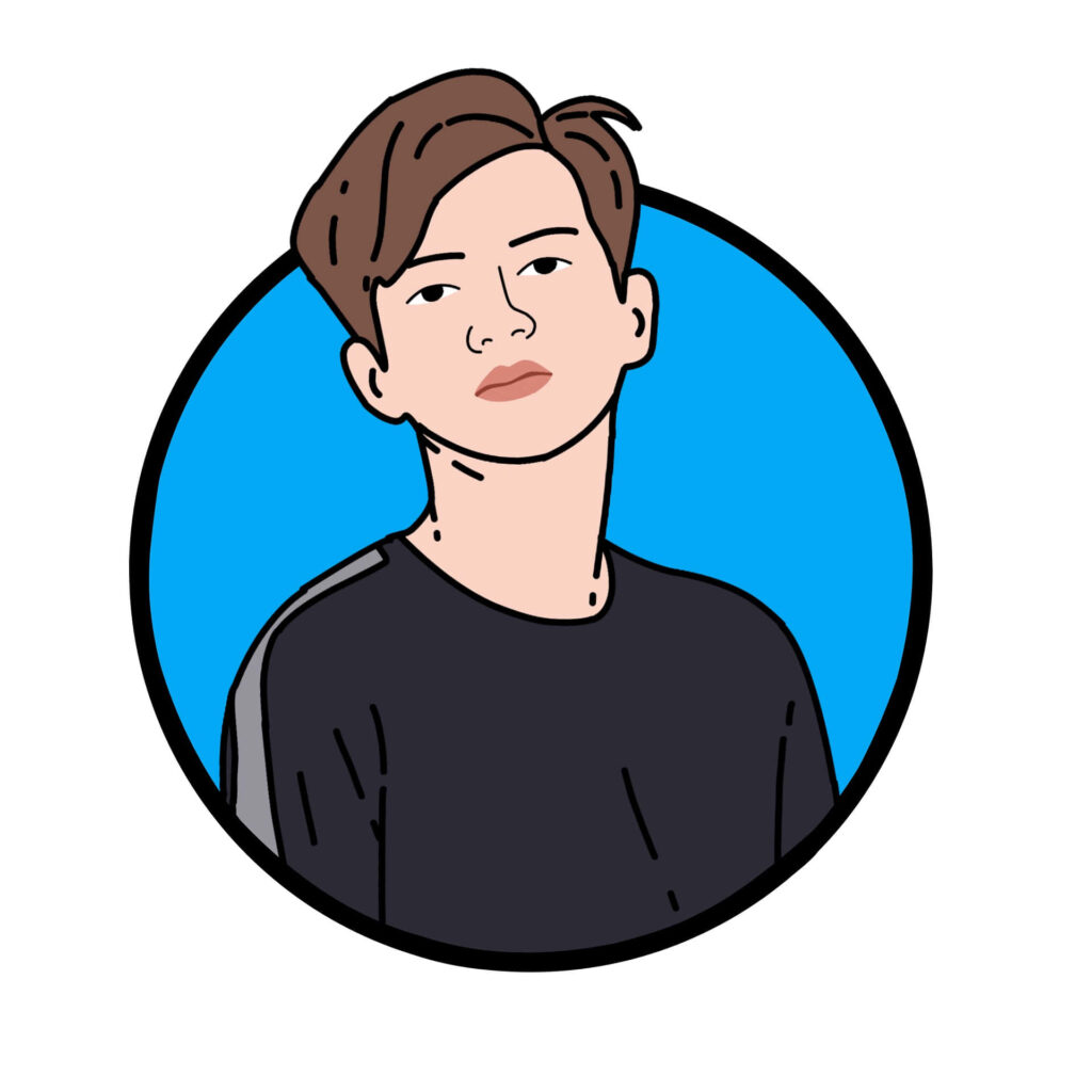 Stylish Cartoon Portrait Wallpaper with Blue Background