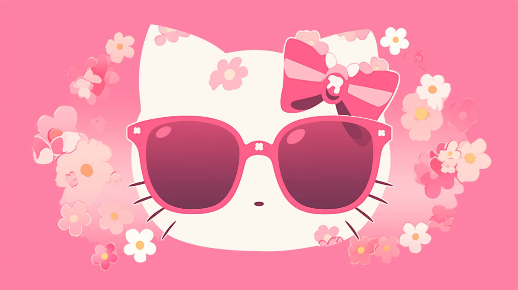 Stylish Cat Character Wallpaper: Vector Design with Floral Accents