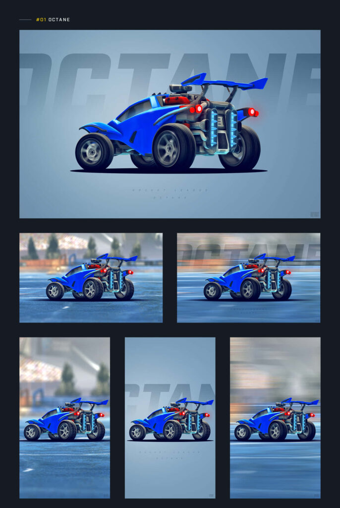 Revving Up in Style: A Meticulously Organized Rocket League Wallpaper Showcasing a Versatile Blue Octane Car