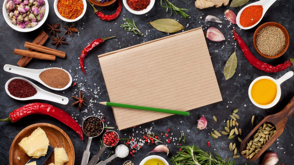 Rustic Cooking Essentials: Spices & Herbs with Notebook Wallpaper