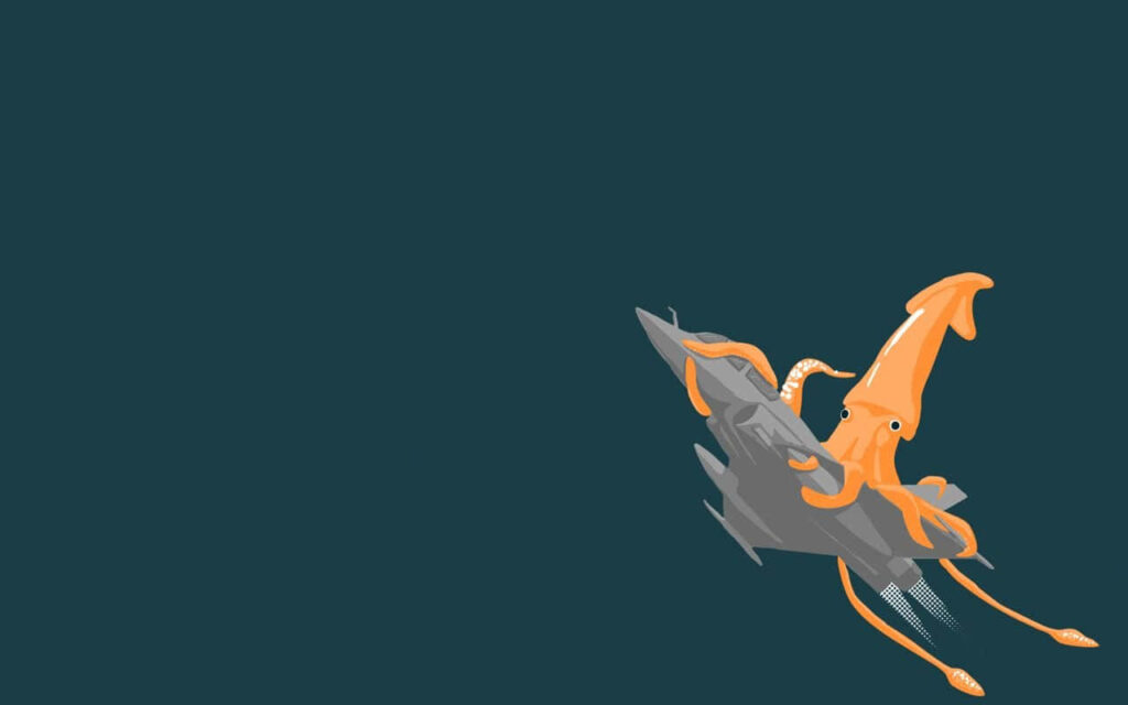 Dark Teal Wallpaper: Minimalistic Orange Squid & Geometric Design
