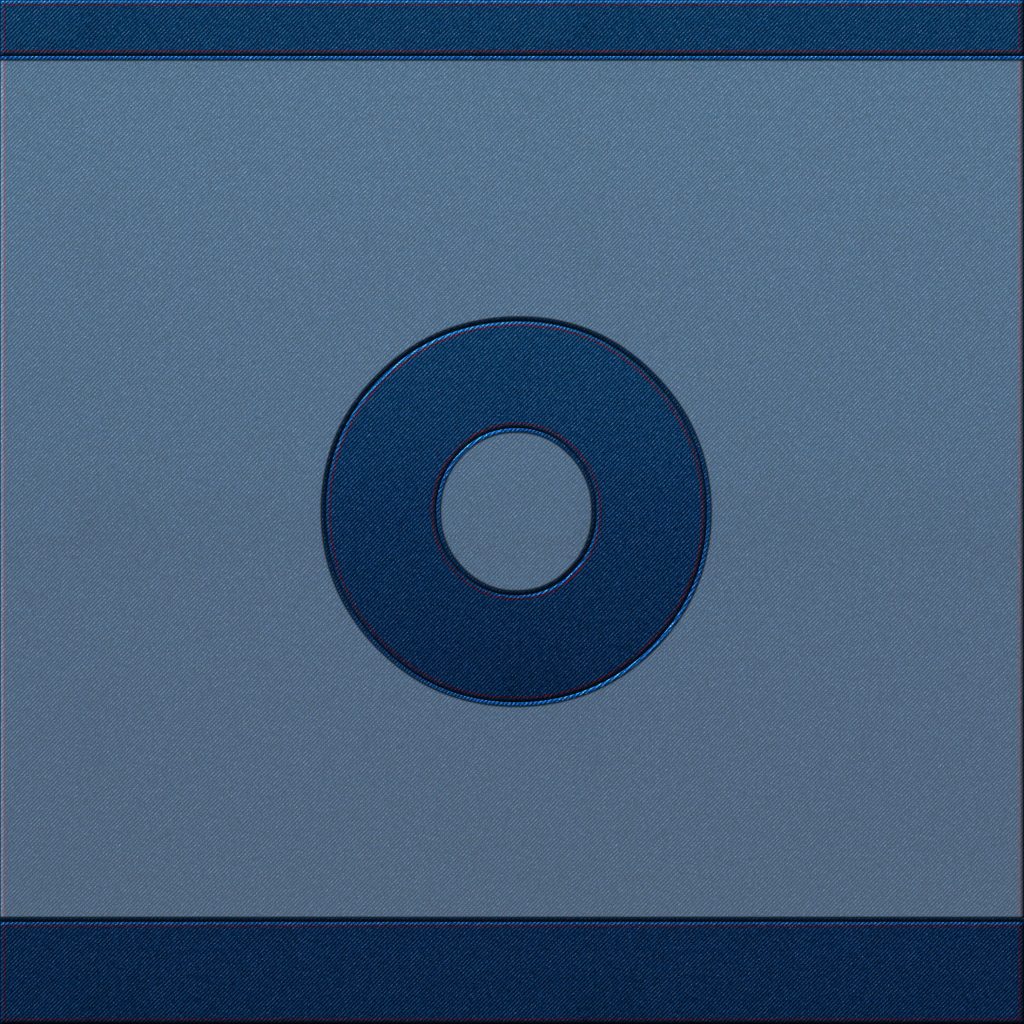 Denim letter O wallpaper with red stitching on light blue fabric background minimalist design
