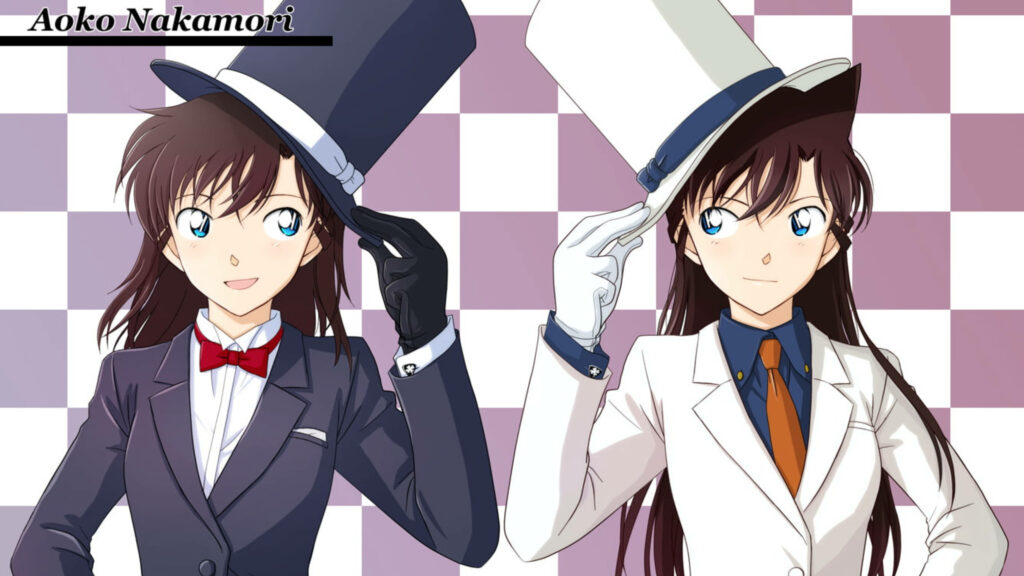 Stylish Aoko Nakamori & Ran Mouri Wallpaper - Elegant Checkered Design