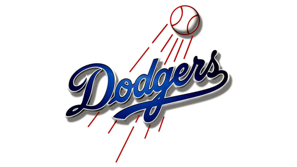 3D Dodgers Logo Wallpaper: Bold Blue & Red Design on White Background