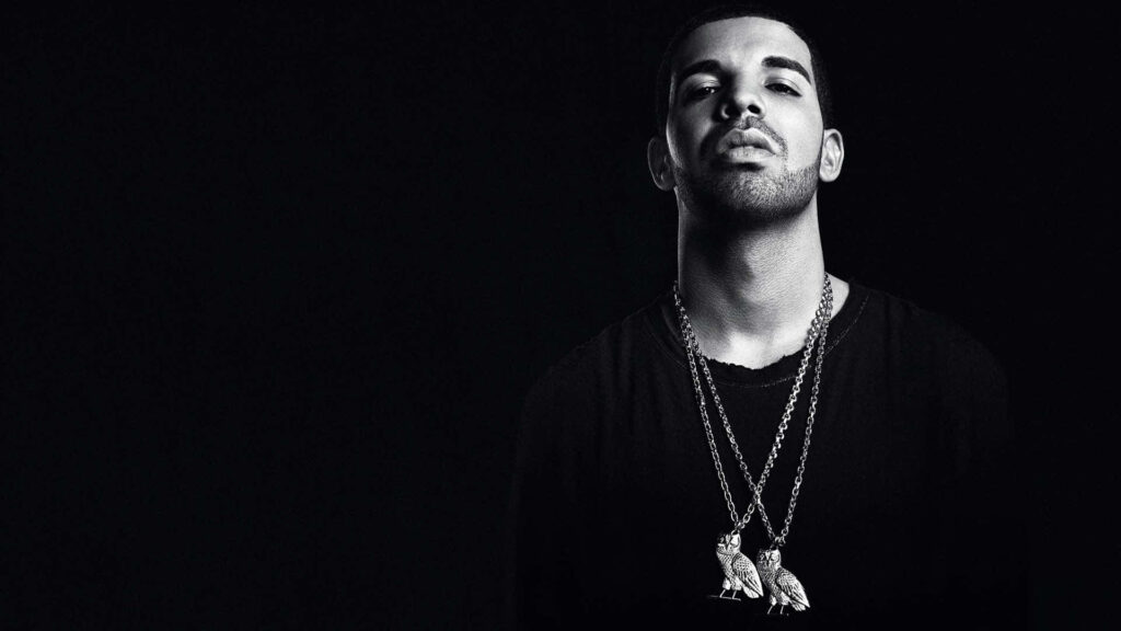 Bold Drake HD Wallpaper: Stylish Portrait on Sleek Black Background