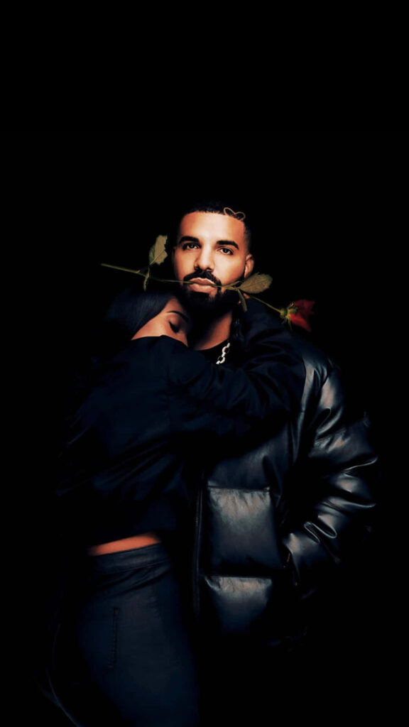 Drake Wallpaper: Stylish Black Jacket & Rose with Woman Embrace