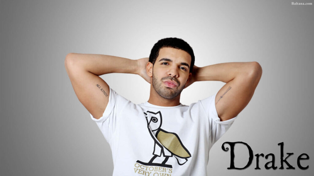 Stylish Drake Wallpaper: Relaxed Pose on Sleek Gradient Background