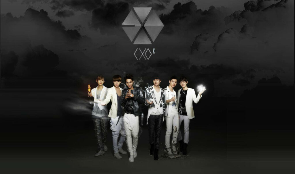 EXO K-POP Themed Wallpaper: Stylish Desktop with Dramatic Glow