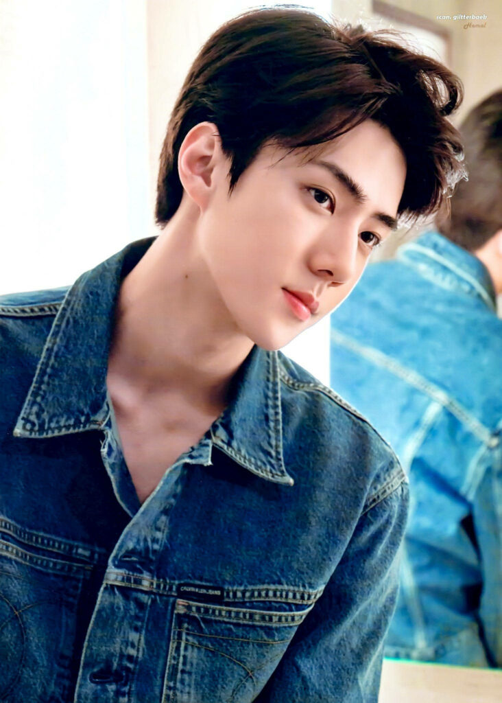 Stylish Sehun Wallpaper: Charismatic K-POP Denim Jacket Background
