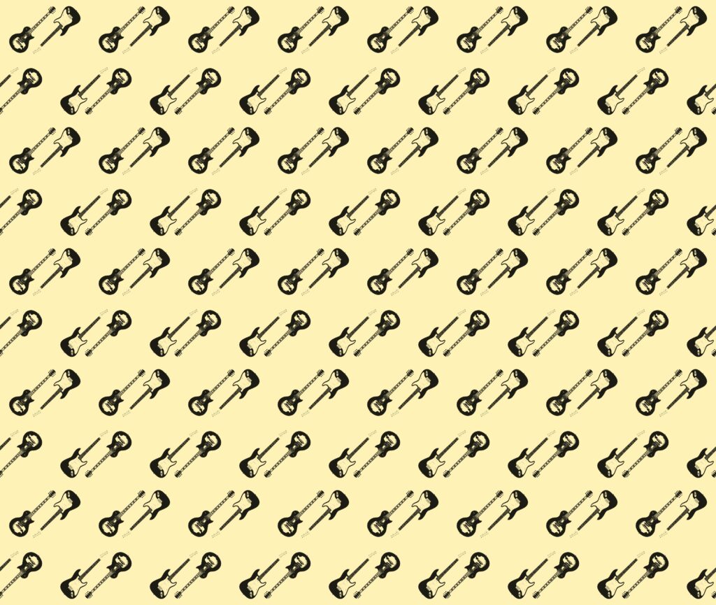 Stylish Electric Guitar Wallpaper: Intricate Pattern on Yellow Background