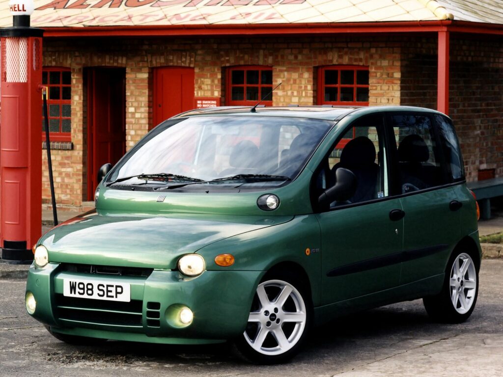 Charming Green Fiat Multipla Abarth in Rustic Urban Setting Wallpaper