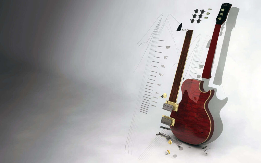 Artistic Guitar Assembly Wallpaper: Precision & Craftsmanship Design