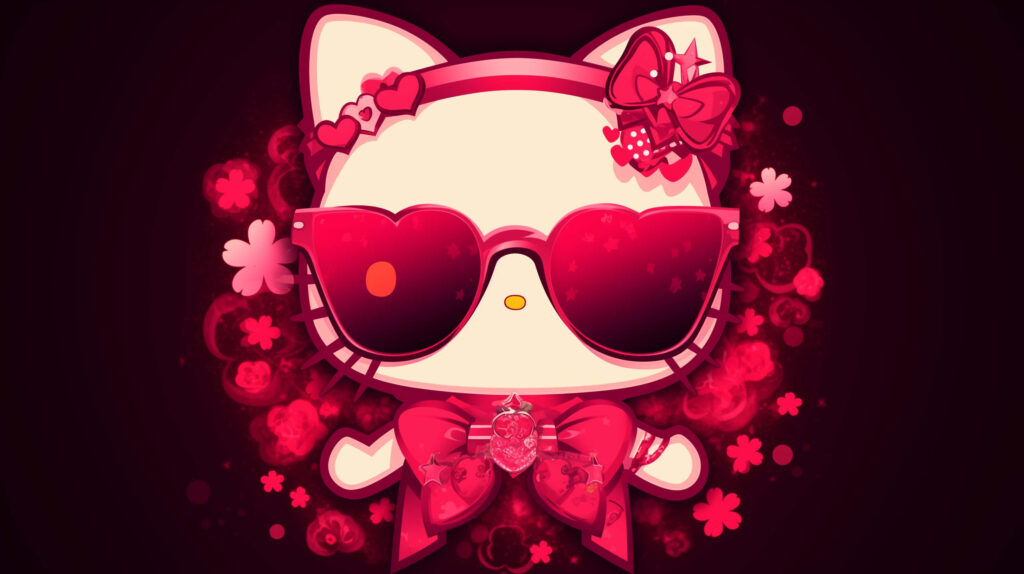 Chic Hello Kitty Wallpaper: Bold Sunglasses, Bows & Floral Accents