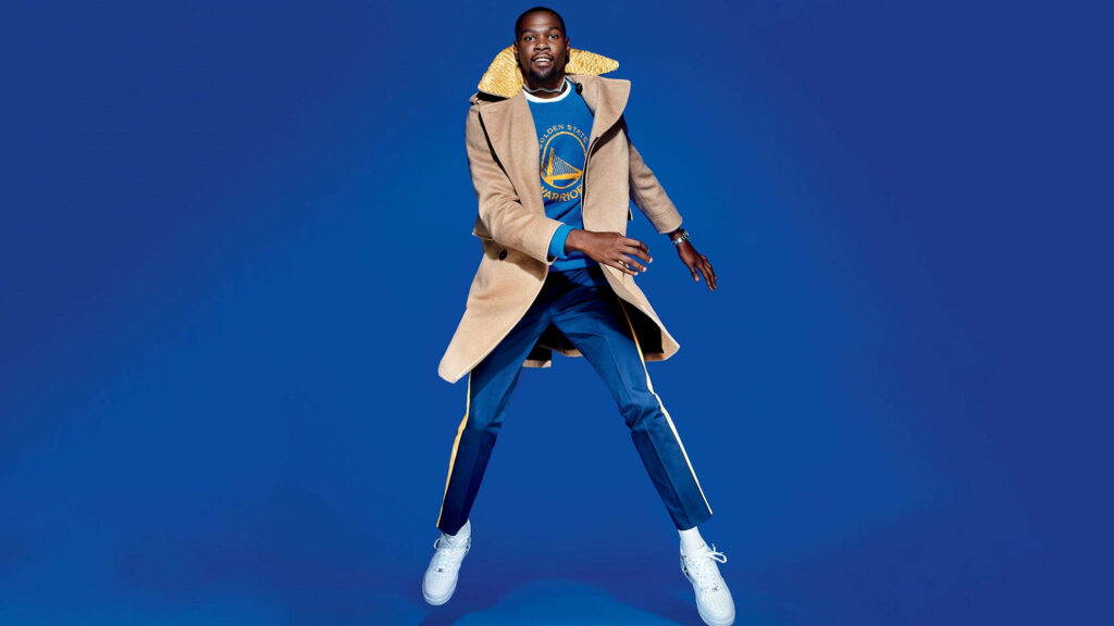 Kevin Durant Wallpaper: Stylish Fashion & Bold Blue Background