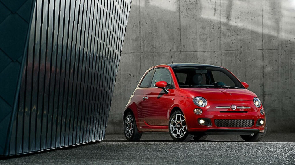 Chic Metallic Red Fiat 500 Wallpaper - Urban Stylish Design