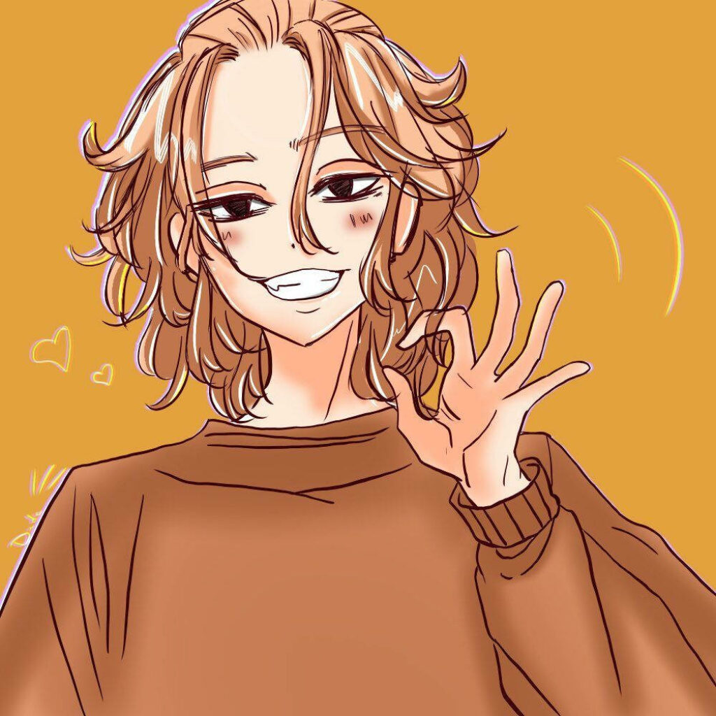 Yellow Dreams: A Chic Illustration of Mikey Bonten Flashing a Smile and Hand Gesture Wallpaper